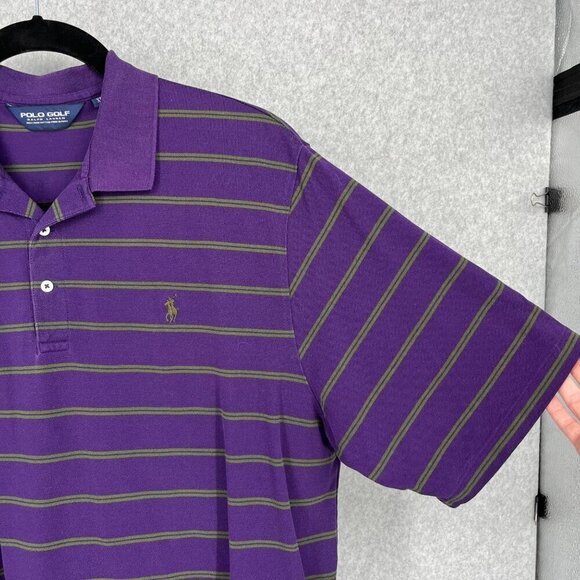 Ralph Lauren Polo Golf Shirt Size CL Purple Green Stripe Vintage Knit Casual - Picture 2 of 12